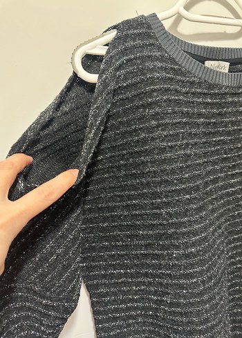 Gri Çizgili Örgü Kadın Kazak - Görsel 2