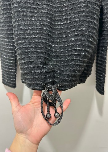 Gri Çizgili Örgü Kadın Kazak - Görsel 4