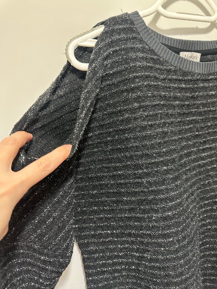 Gri Çizgili Örgü Kadın Kazak - Görsel 2