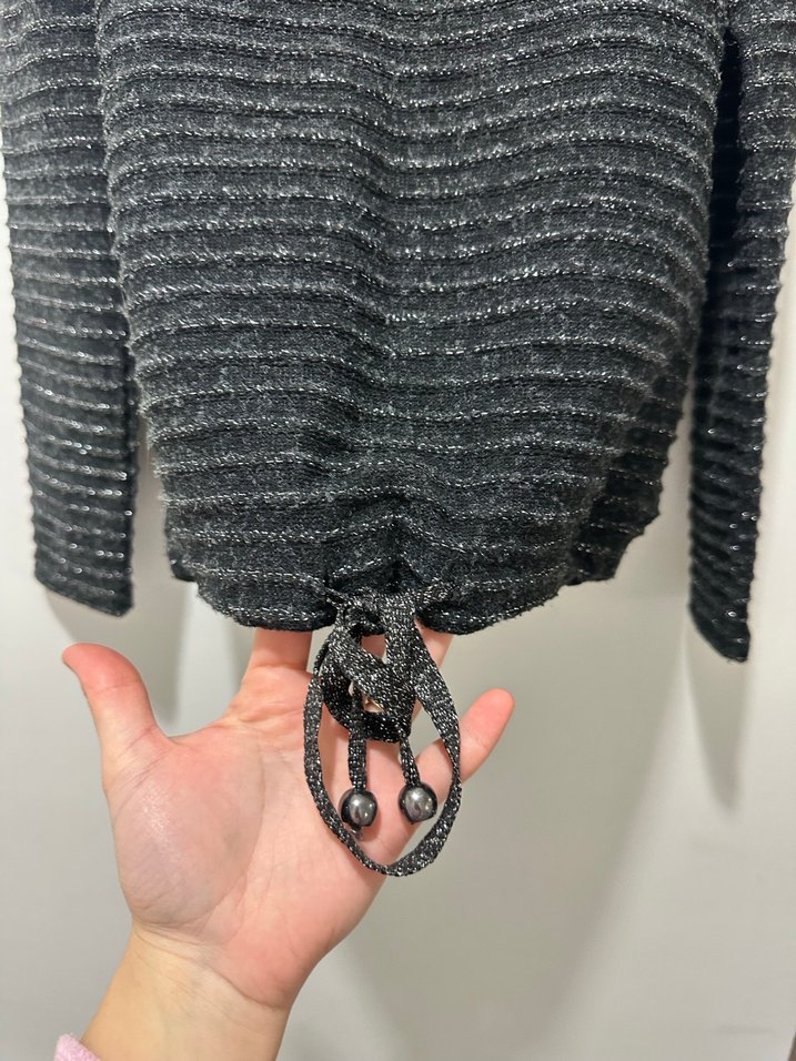 Gri Çizgili Örgü Kadın Kazak - Görsel 4