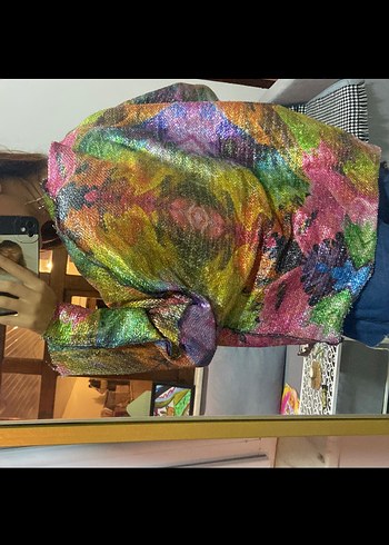 36 Beden Işıltılı Çok Renkli Mini Kimono