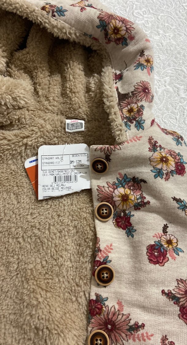 Çiçek Desenli Kapüşonlu Kız Yeleği - Görsel 2