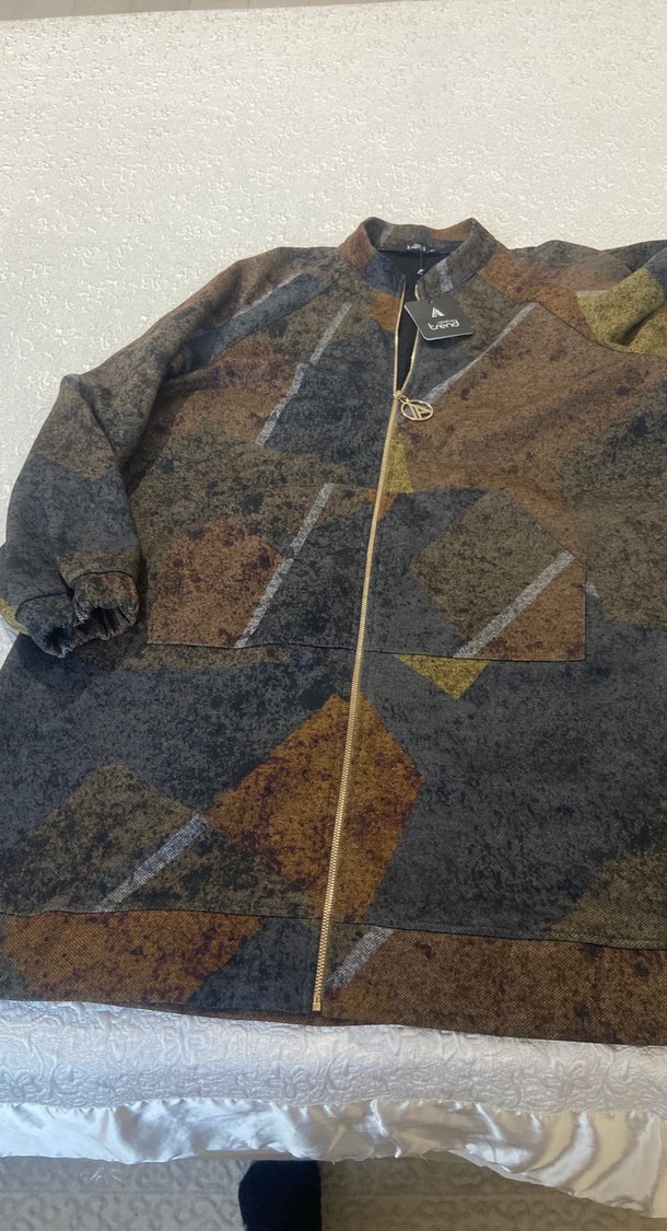 Kadın Uzun Desenli Fermuarlı Ceket Armine marka - Görsel 5