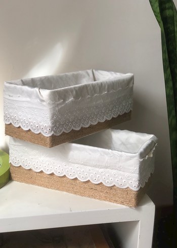 English Home 2 adet Dantel Detaylı Beyaz Sepet