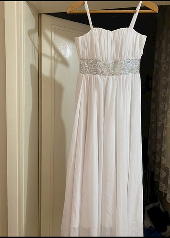 Beyaz Drapeli Uzun Abiye Elbise - Görsel 12