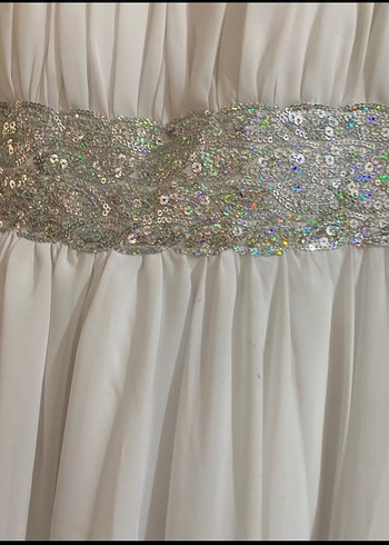 Beyaz Drapeli Uzun Abiye Elbise - Görsel 11