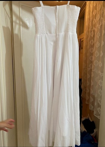 Beyaz Drapeli Uzun Abiye Elbise - Görsel 9