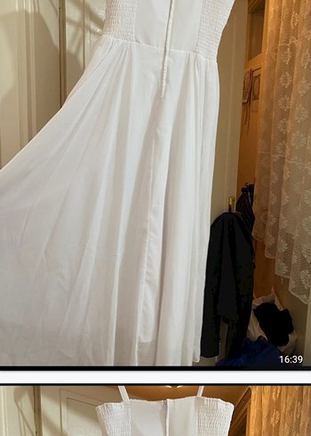 Beyaz Drapeli Uzun Abiye Elbise - Görsel 8
