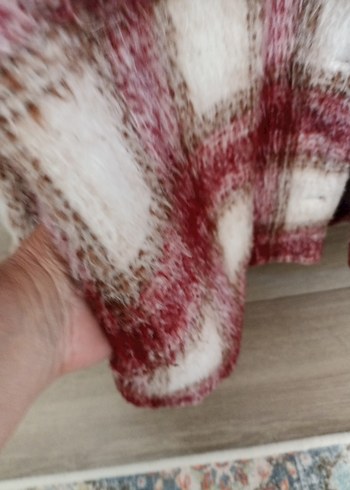 Zara Bordo Gri Ekoseli Kısa Yün kaban