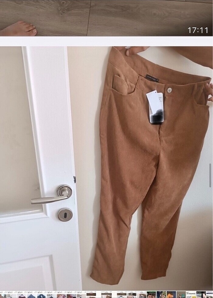 Etiketli bayan kadife pantolon - Görsel 4