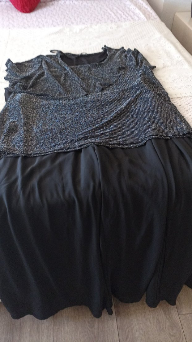 Uzun, Salaş, Yüksek Yakalı Siyah Kadın Elbise - Görsel 3