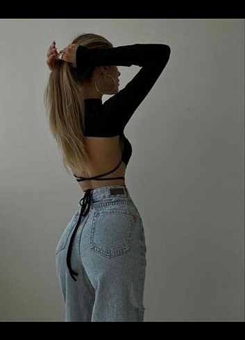 m Beden Siyah sirt dekolteli crop top