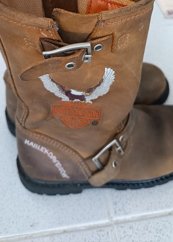32 Beden kahverengi Renk Harley Davidson Kız Çocuk Kahverengi Deri Biker Bot