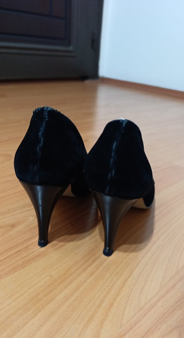 Siyah Süet Stiletto Kadın Topuklu Ayakkabı 8cm - Görsel 5