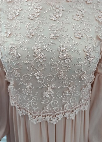 pembe Uzun Dantel İşlemeli Bohem Elbise - Görsel 13