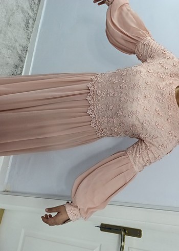 pembe Uzun Dantel İşlemeli Bohem Elbise - Görsel 8