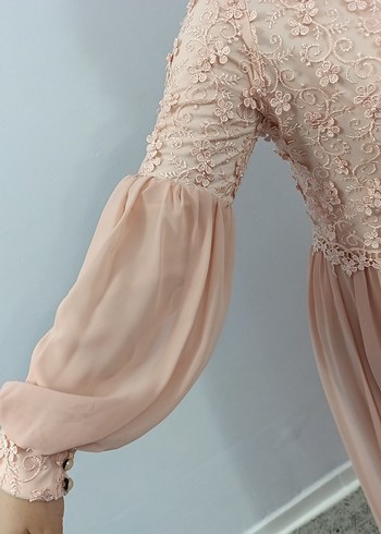 pembe Uzun Dantel İşlemeli Bohem Elbise - Görsel 6