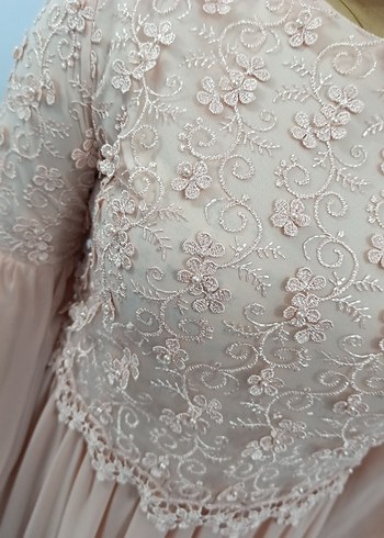 pembe Uzun Dantel İşlemeli Bohem Elbise - Görsel 12