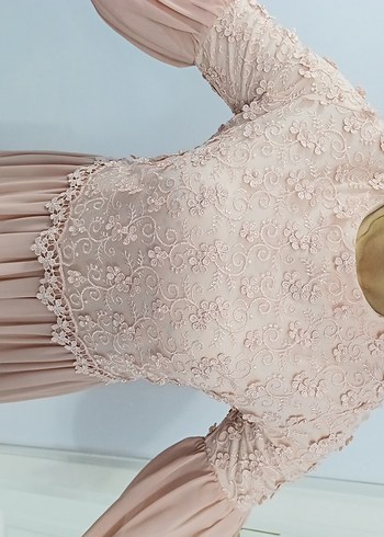 pembe Uzun Dantel İşlemeli Bohem Elbise - Görsel 7