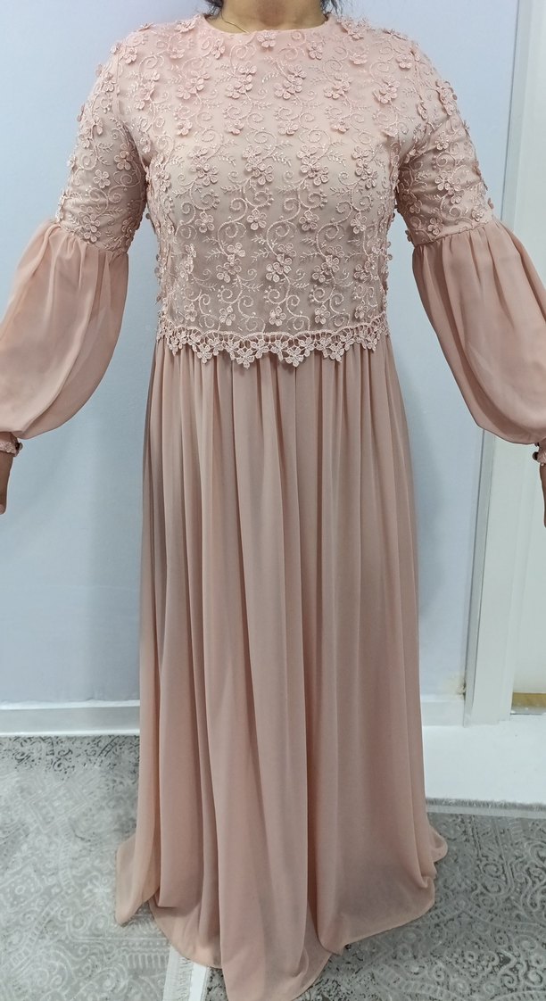 pembe Uzun Dantel İşlemeli Bohem Elbise - Görsel 2