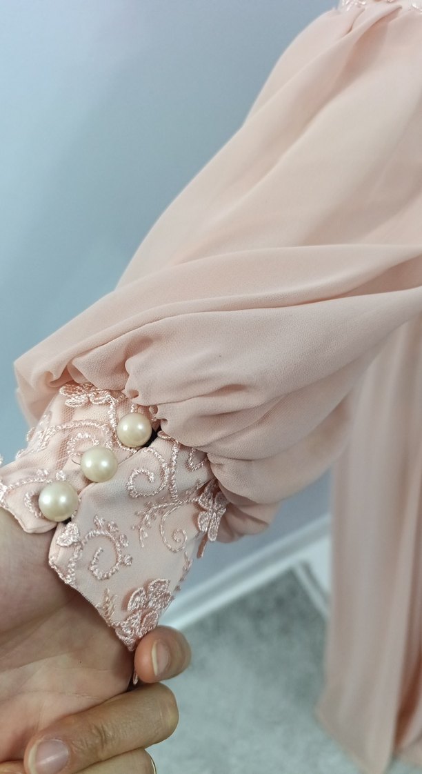 pembe Uzun Dantel İşlemeli Bohem Elbise - Görsel 5