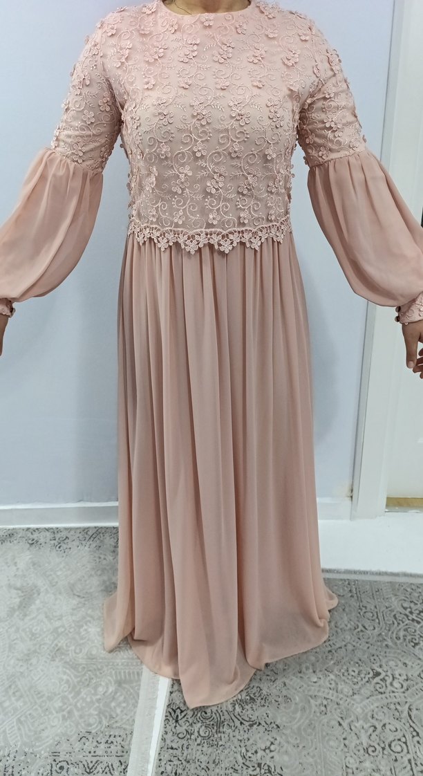 pembe Uzun Dantel İşlemeli Bohem Elbise - Görsel 3