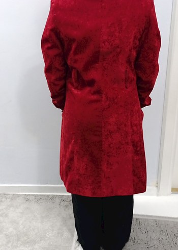 Bordo Süet Kadın Midi Kaban - Görsel 9