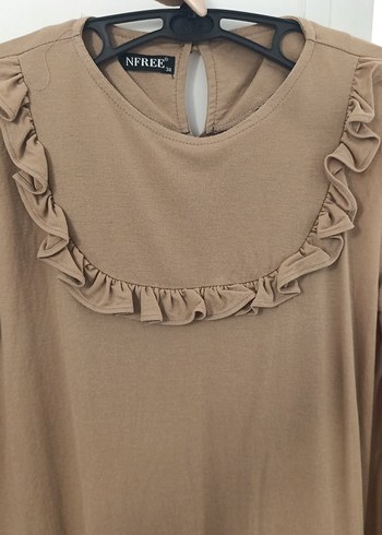 Uzun Kollu Bej Rahat Kesim Triko Elbise tunik - Görsel 3