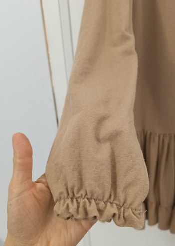 Uzun Kollu Bej Rahat Kesim Triko Elbise tunik - Görsel 2