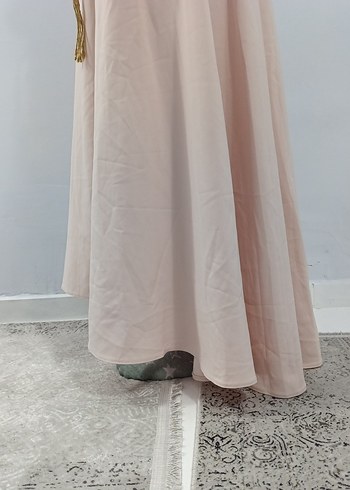 pudra Uzun Elbise, Kemerli, Kayık Yaka - Görsel 8