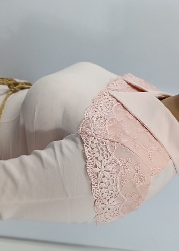 pudra Uzun Elbise, Kemerli, Kayık Yaka - Görsel 3