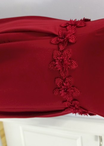 kırmızı Uzun Kollu Drape Detaylı Elbise tesettür - Görsel 5