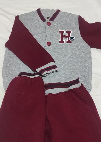 Gri Bordo Erkek Çocuk Düğmeli Eşofman Takımı - Görsel 4