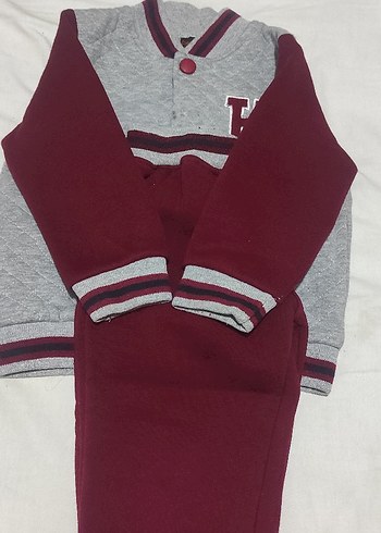 Gri Bordo Erkek Çocuk Düğmeli Eşofman Takımı - Görsel 5