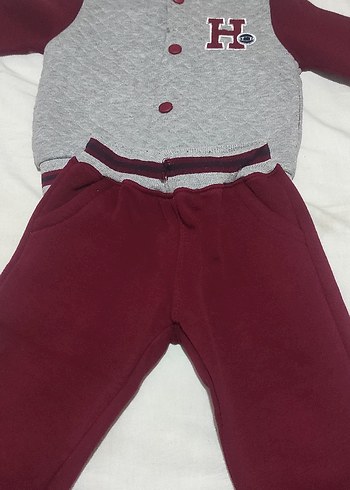 Gri Bordo Erkek Çocuk Düğmeli Eşofman Takımı - Görsel 6