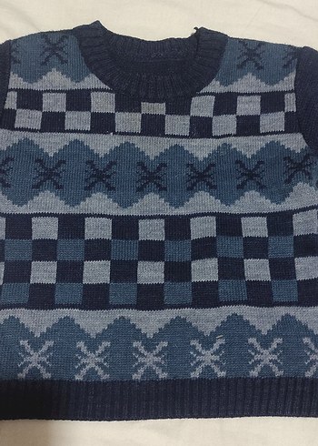 Erkek Çocuk Mavi Triko Kazak ve kapüşonlu 
swit - Görsel 2