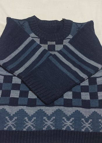 Erkek Çocuk Mavi Triko Kazak ve kapüşonlu 
swit - Görsel 3