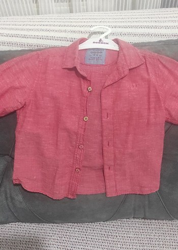 Pastel Pembe Keten Erkek Çocuk Gömlek pantolon tkm - Görsel 2