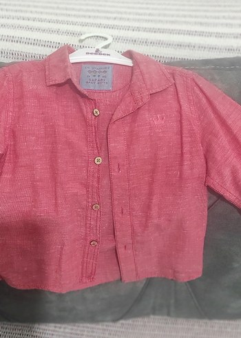 Pastel Pembe Keten Erkek Çocuk Gömlek pantolon tkm - Görsel 3