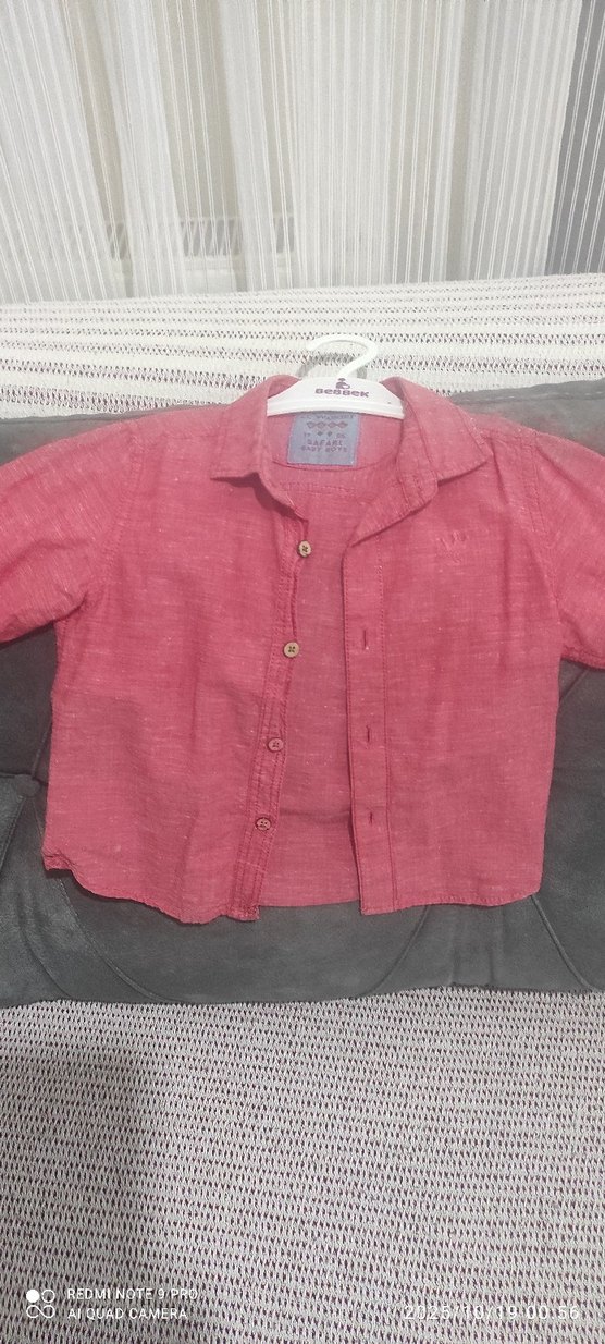 Pastel Pembe Keten Erkek Çocuk Gömlek pantolon tkm - Görsel 2