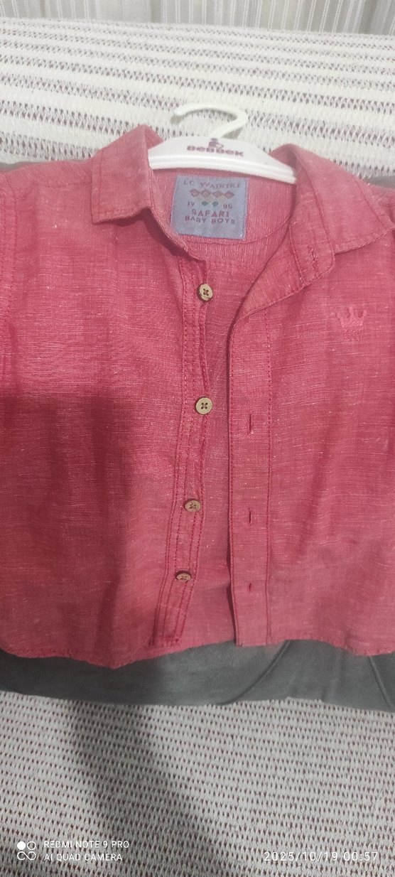 Pastel Pembe Keten Erkek Çocuk Gömlek pantolon tkm - Görsel 4