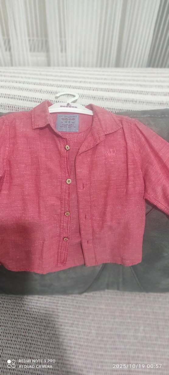 Pastel Pembe Keten Erkek Çocuk Gömlek pantolon tkm - Görsel 3