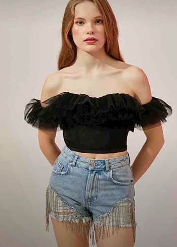 Siyah Fırfırlı Gotik Mini Bustiyer - Görsel 2