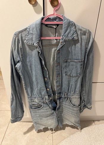 Kadın Mavi Kısa Denim tulum - Görsel 2