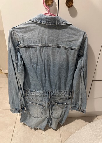 Kadın Mavi Kısa Denim tulum - Görsel 3