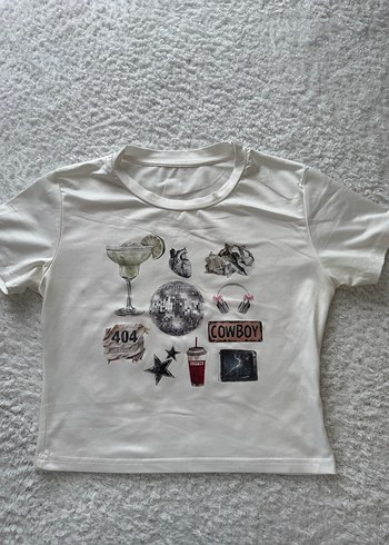 Beyaz Payetli Baskılı Mini Tişört - Görsel 2