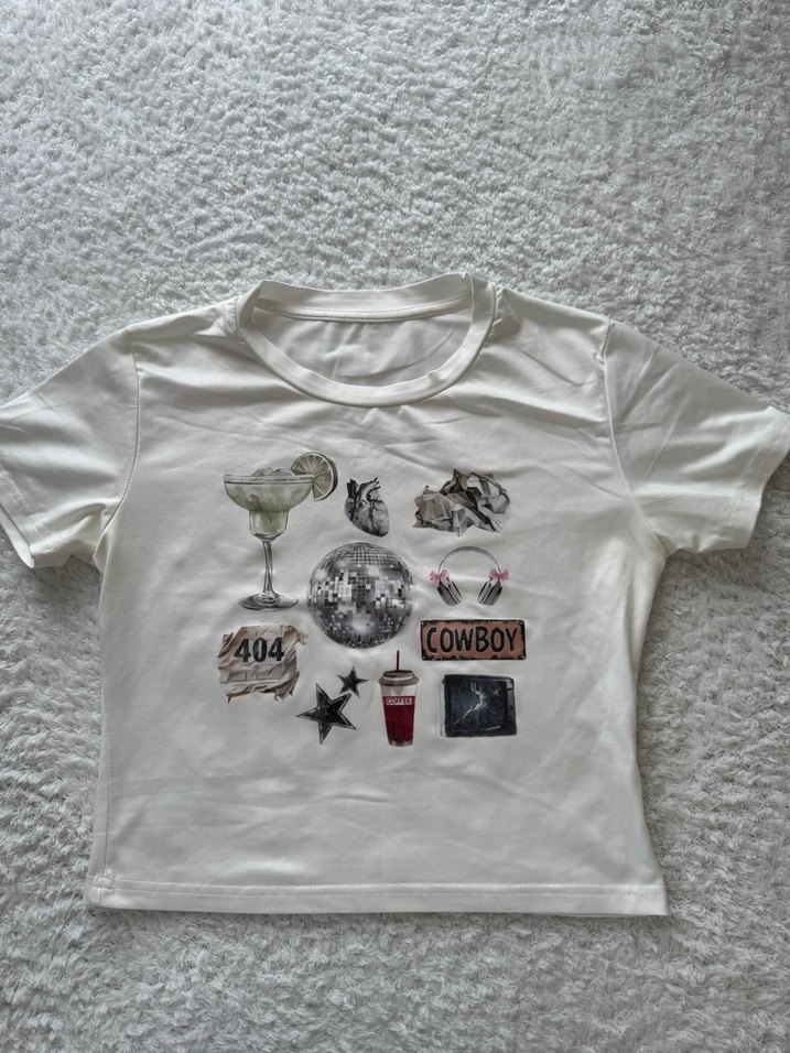 Beyaz Payetli Baskılı Mini Tişört - Görsel 2