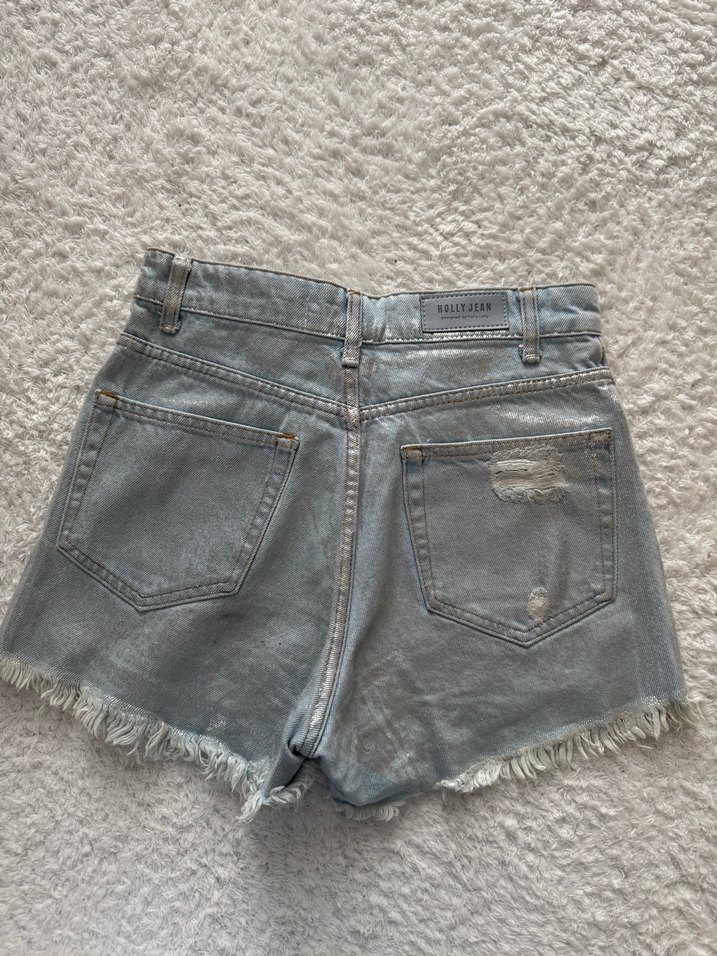 Düğmeli Gri Mavi Yıkamalı Kadın Denim Şort - Görsel 2