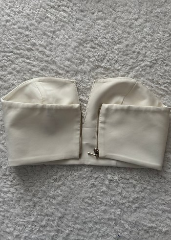 Düğmeli Beyaz Deri Straplez Mini Bustiyer - Görsel 2