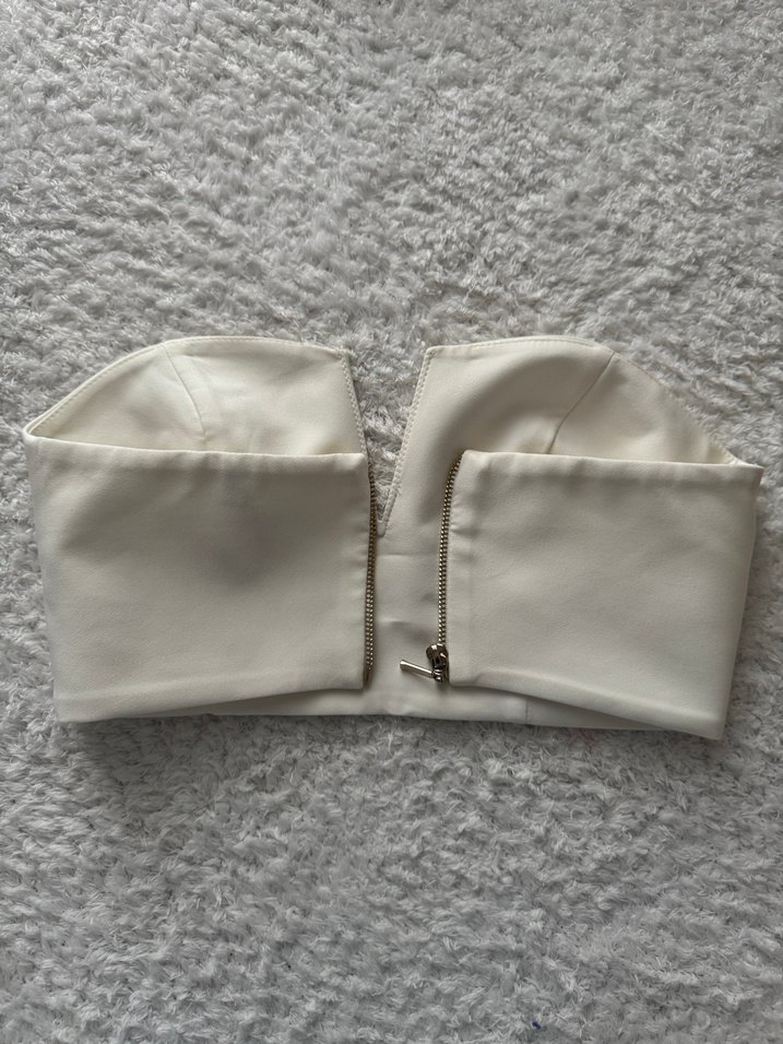 Düğmeli Beyaz Deri Straplez Mini Bustiyer - Görsel 2